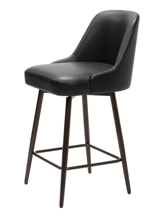 26" Black And Bronze Faux Leather And Fabric And Steel Counter Height Swivel Bar Chair