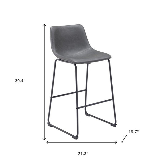 Set of Two 29" Charcoal And Black Faux Leather And Steel Counter Height Bar Chairs