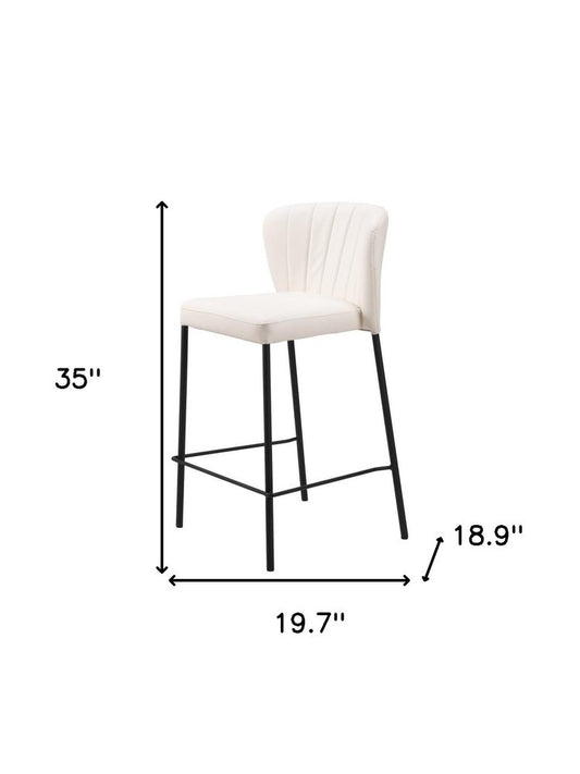 Set of Two 26" Cream And Black Faux Leather And Fabric And Steel Counter Height Bar Chairs