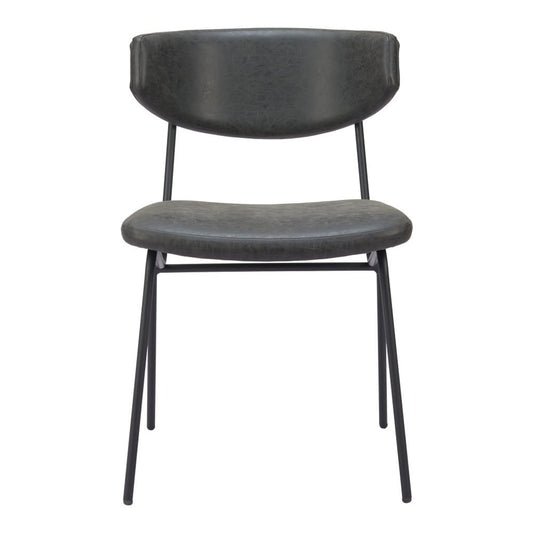 Set of Two Gray and Black Upholstered Faux Leather Open Back Dining Side Chairs