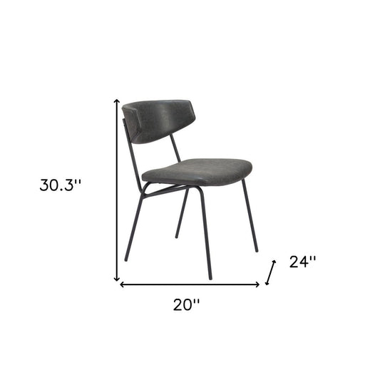 Set of Two Gray and Black Upholstered Faux Leather Open Back Dining Side Chairs