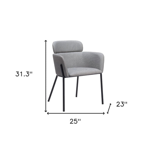 Set of Two Gray and Black Upholstered Faux Leather Dining Arm Chairs