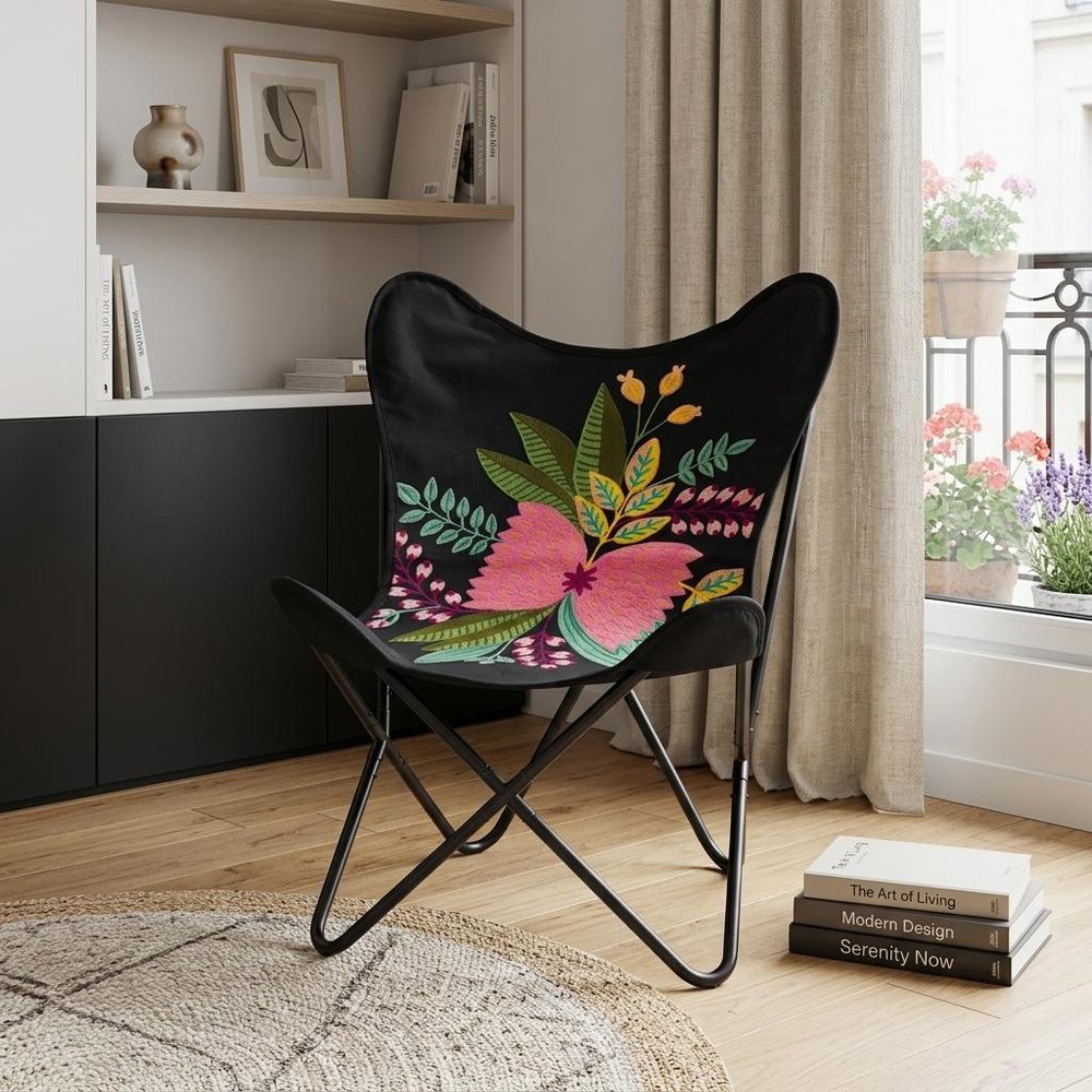 26" Black Tropical Butterfly Chair