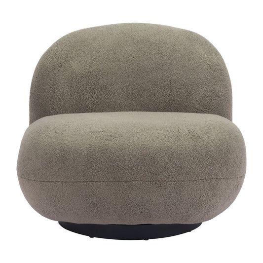 30" Khaki And Black Faux Shearling And Upholstered Slipper Chair