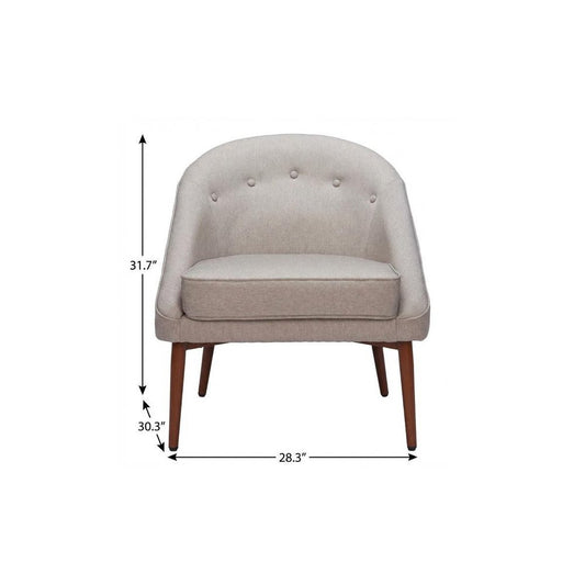 28" Gray And Brown Fabric And Upholstered Tufted Barrel Chair