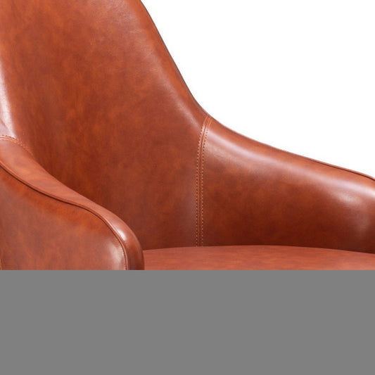 28" Brown And Gold Faux Leather And Faux Leather Swivel Arm Chair