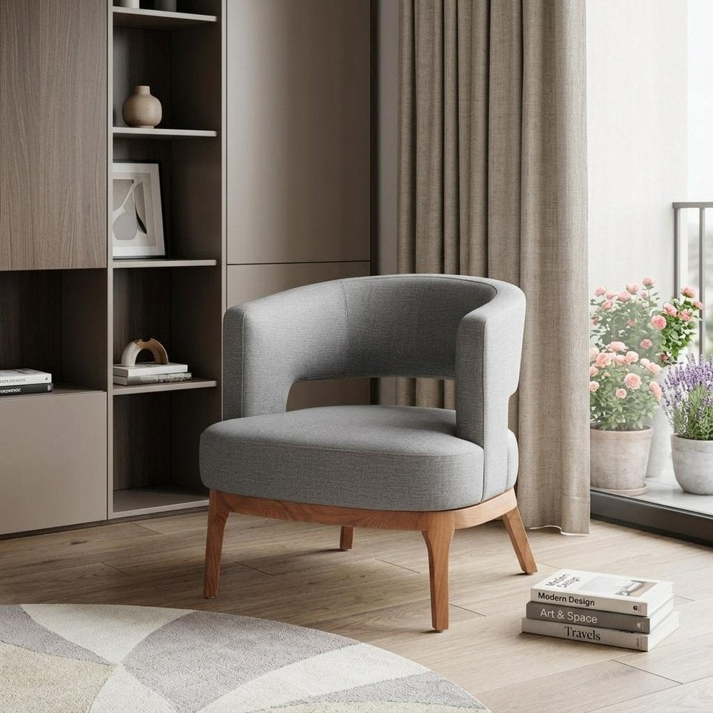27" Slate Gray And Brown Faux Leather Arm Chair