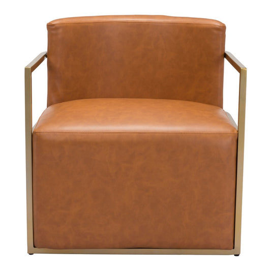 27" Brown And Gold Faux Leather And Faux Leather Arm Chair