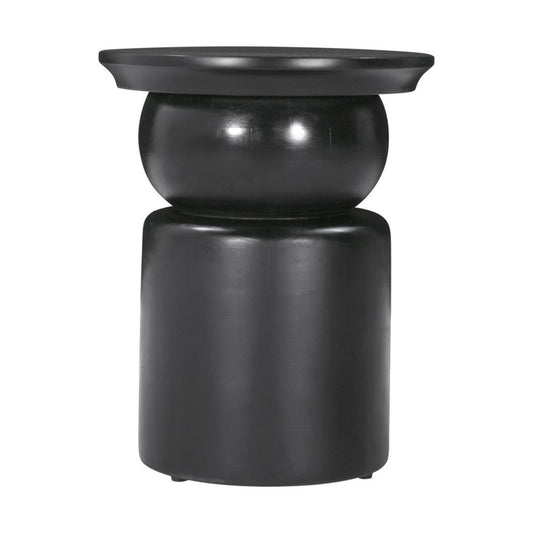 20" Black Solid Wood Round Drum End Table