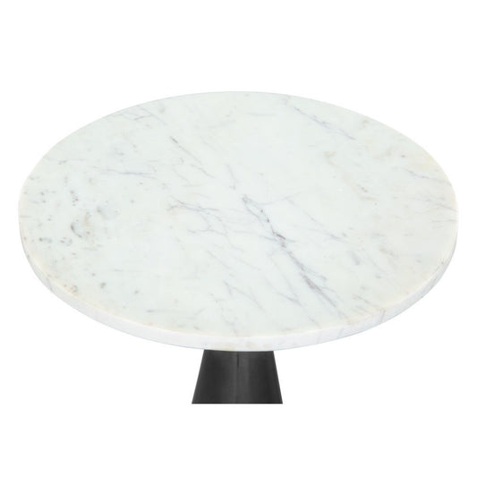 23" White And Black Marble And Steel Round Pedestal End Table