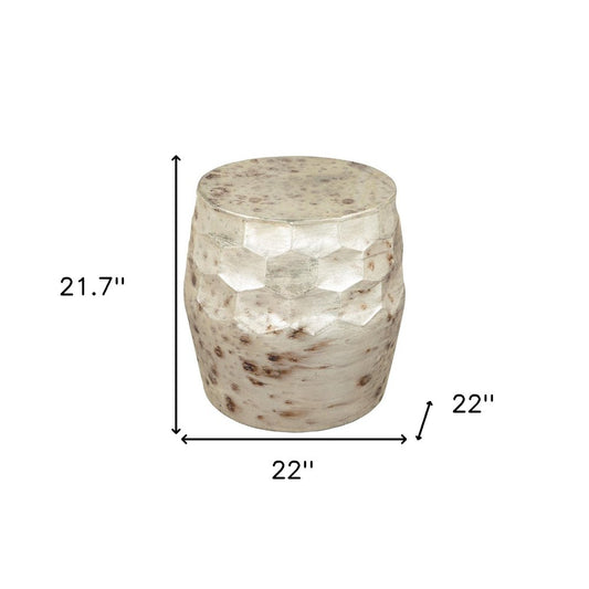 22" Beige Iron Round Block End Table