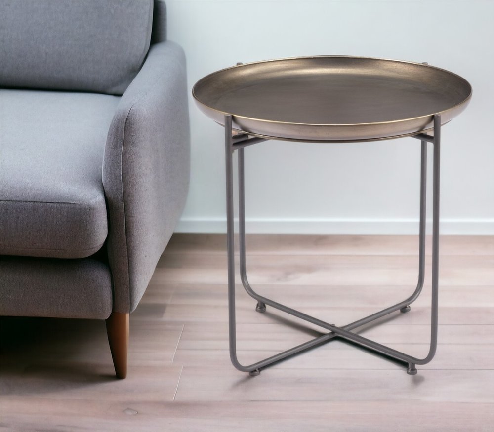 21" Bronze and Gray Steel Round Cross Legs End Table