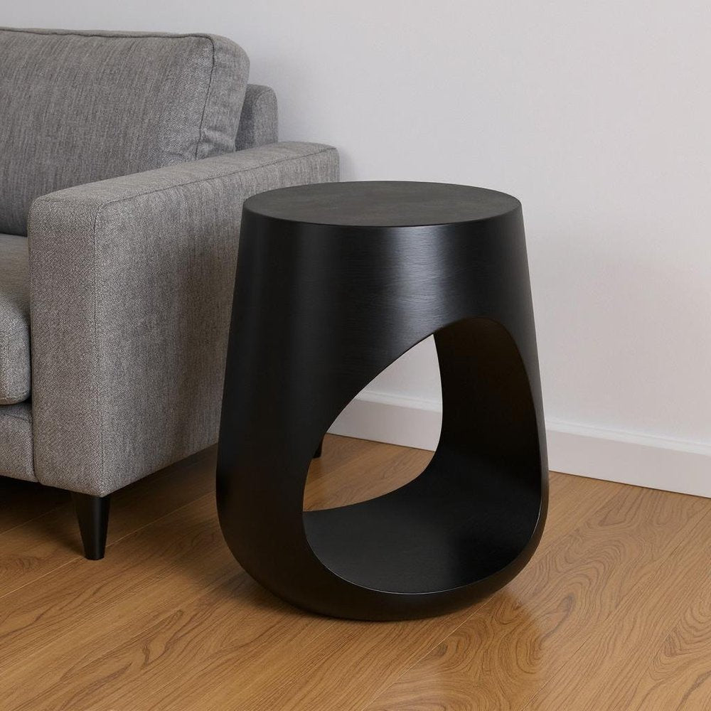 18" Black Solid Wood Round Mod Geo End Table