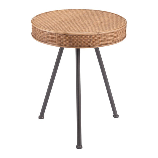 23" Natural and Gray Rattan and Steel Round End Table