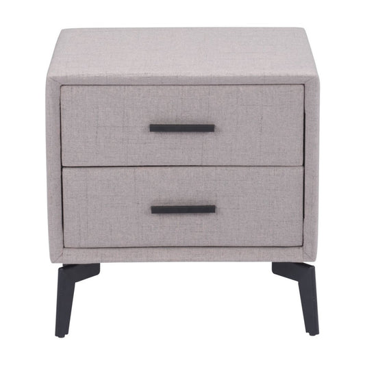 20" Gray and Black Fabric Wood and Steel End Table With Two Drawers