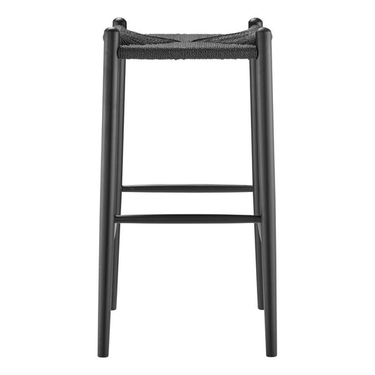 31" Black Rush and Solid Wood Backless Bar Height Bar Chair