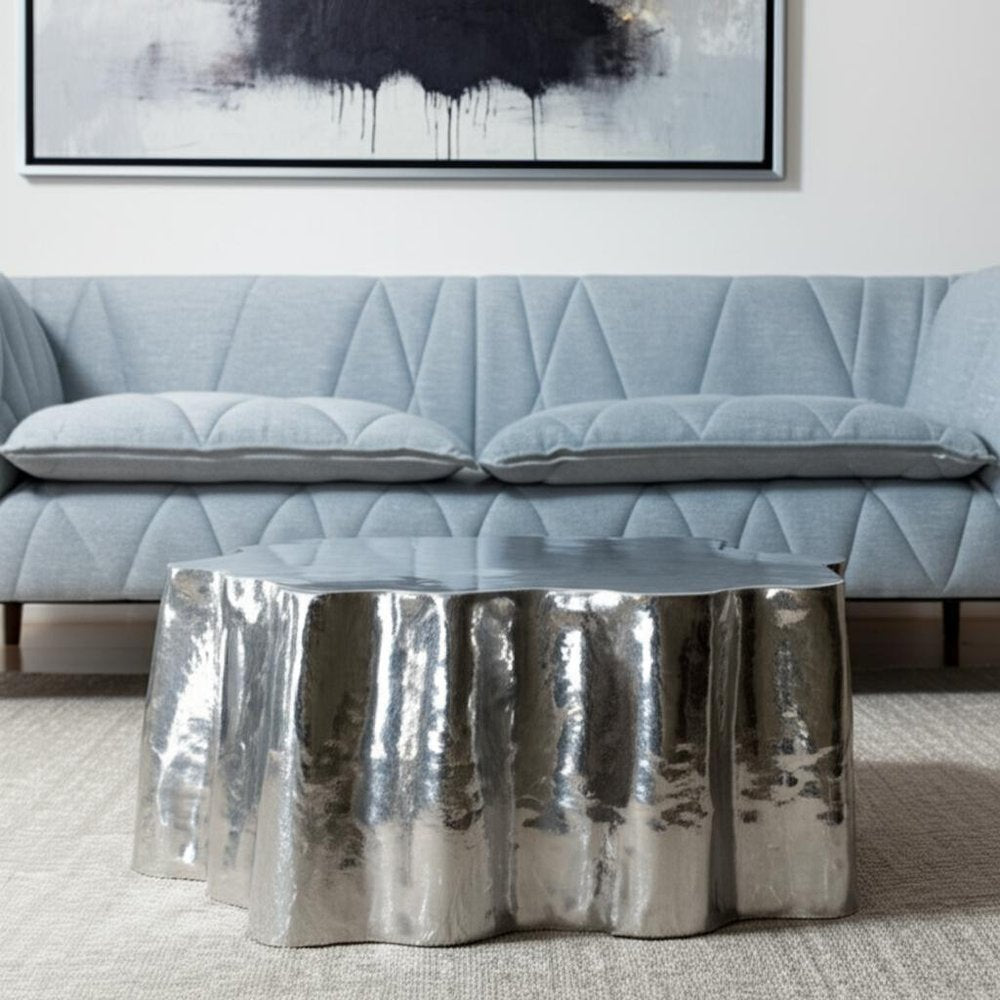 37" Silver Aluminum Free Form Solid Coffee Table