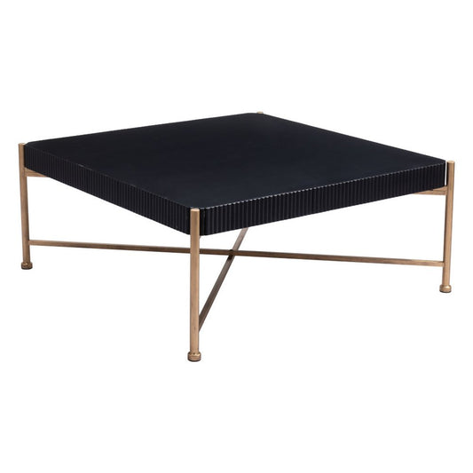 42" Black and Gold Solid Wood and Steel Square Coffee Table