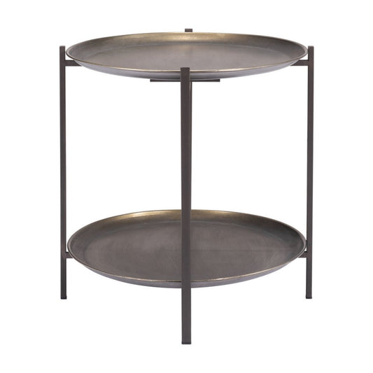 26" Antiqued Bronze and Black Steel Oval Two Tier Coffee Table