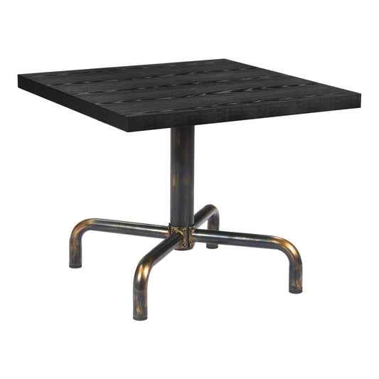 36" Black and Gold Wood and Steel Pedestal Base Square Dining Table