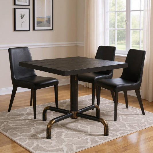 36" Black and Gold Wood and Steel Pedestal Base Square Dining Table