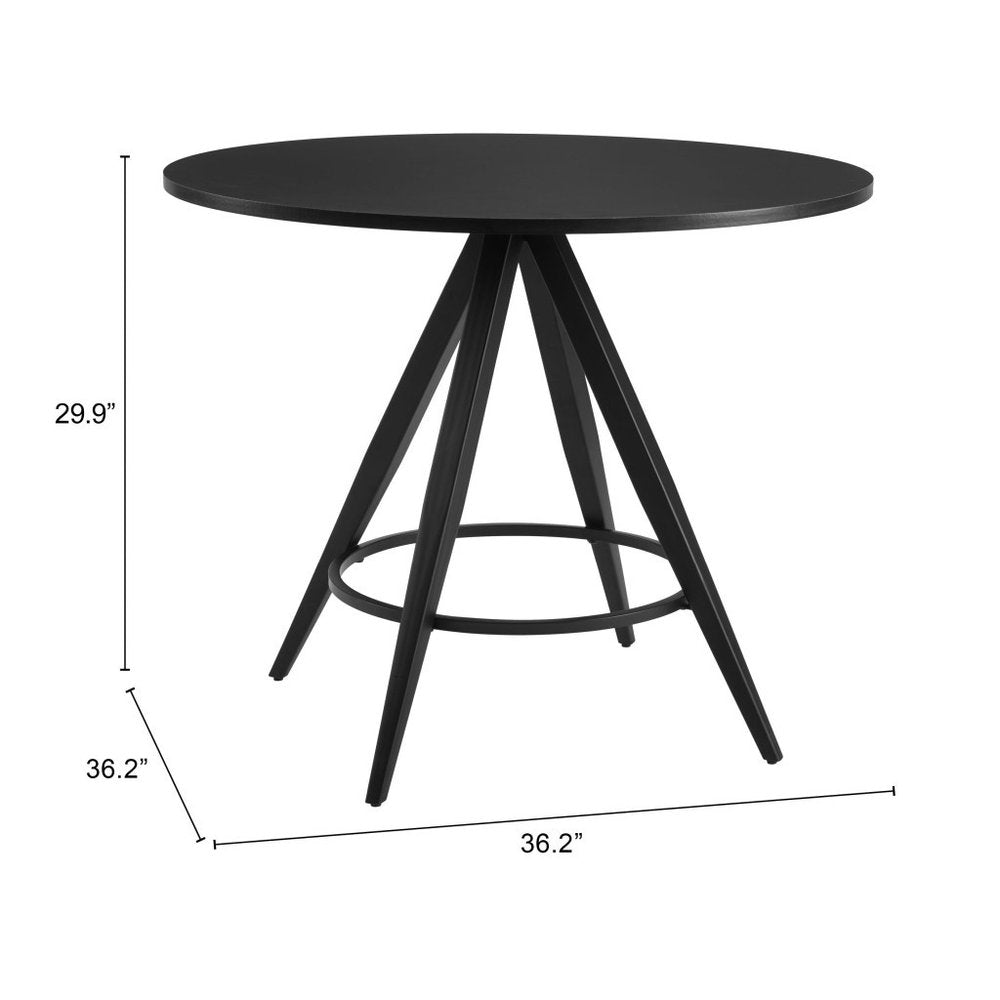 37" Black Wood and Steel Round Top Dining Table