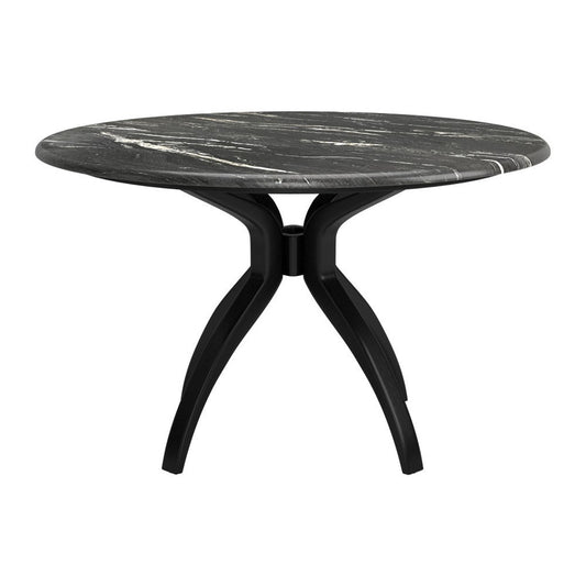 50" Black Faux Marble and Steel Pedestal Base Round Top Dining Table