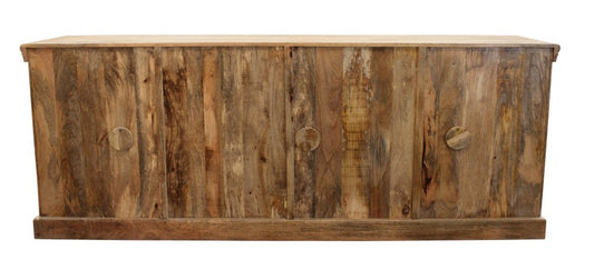 93" Antiqued White Distressed Solid Wood Sideboard with Six Glass Doors