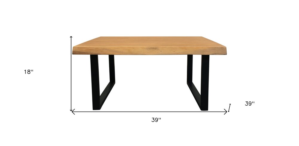 39" Natural And Black Solid Wood And Iron Square Distressed Coffee Table