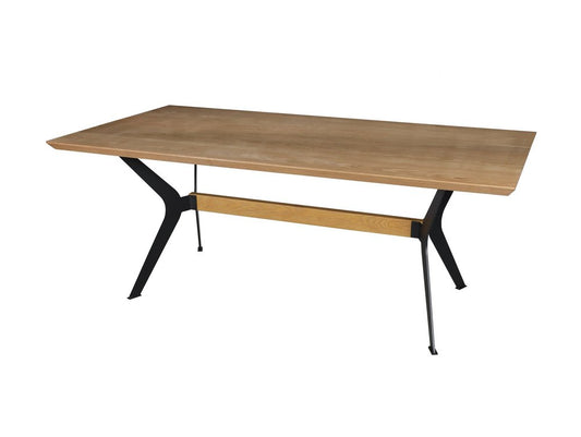 79" Brown and Red Wood and Metal Trestle Base Dining Table