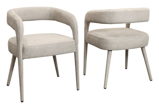Set of Two Ivory Upholstered Linen Open Back Dining Side Chairs
