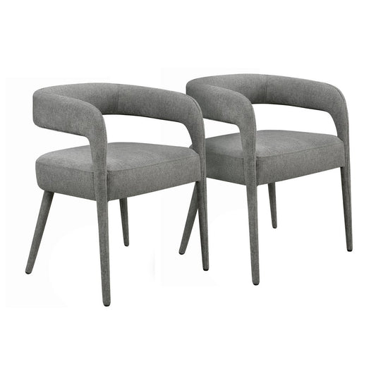 Set of Two Dark Gray Upholstered Linen Open Back Dining Side Chairs