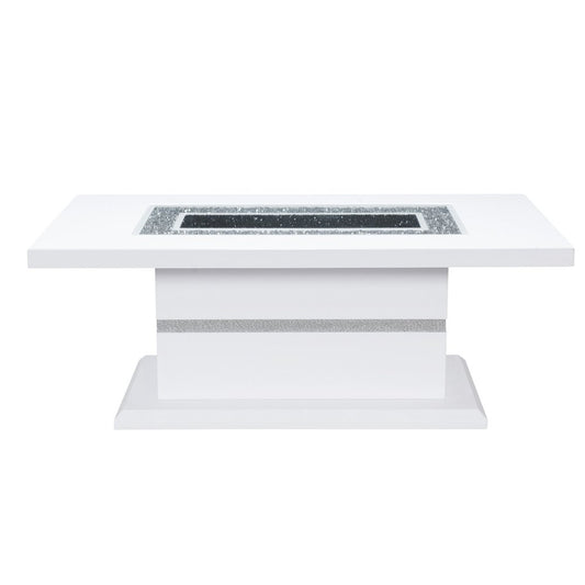52" White Wood And Faux Crystal Pedestal Coffee Table