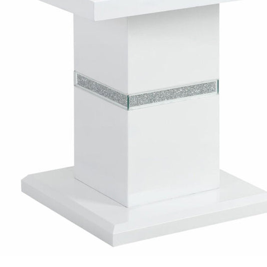 24" White and Silver Glass and Wood Faux Crystal Bling Square Pedestal End Table