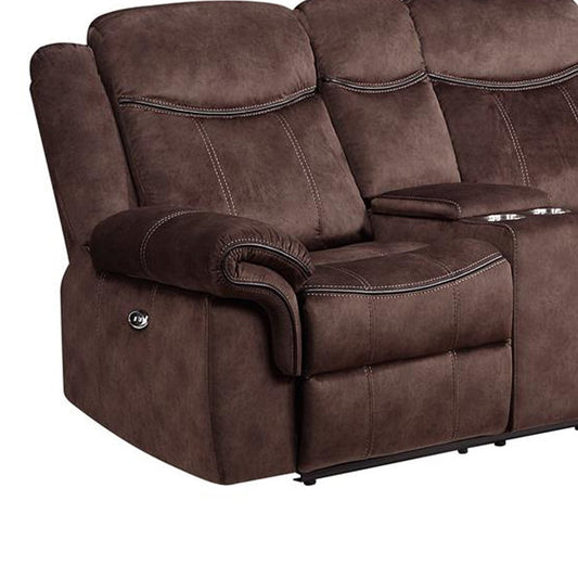 79" Dark Brown Microfiber Power Reclining Loveseat With Storage