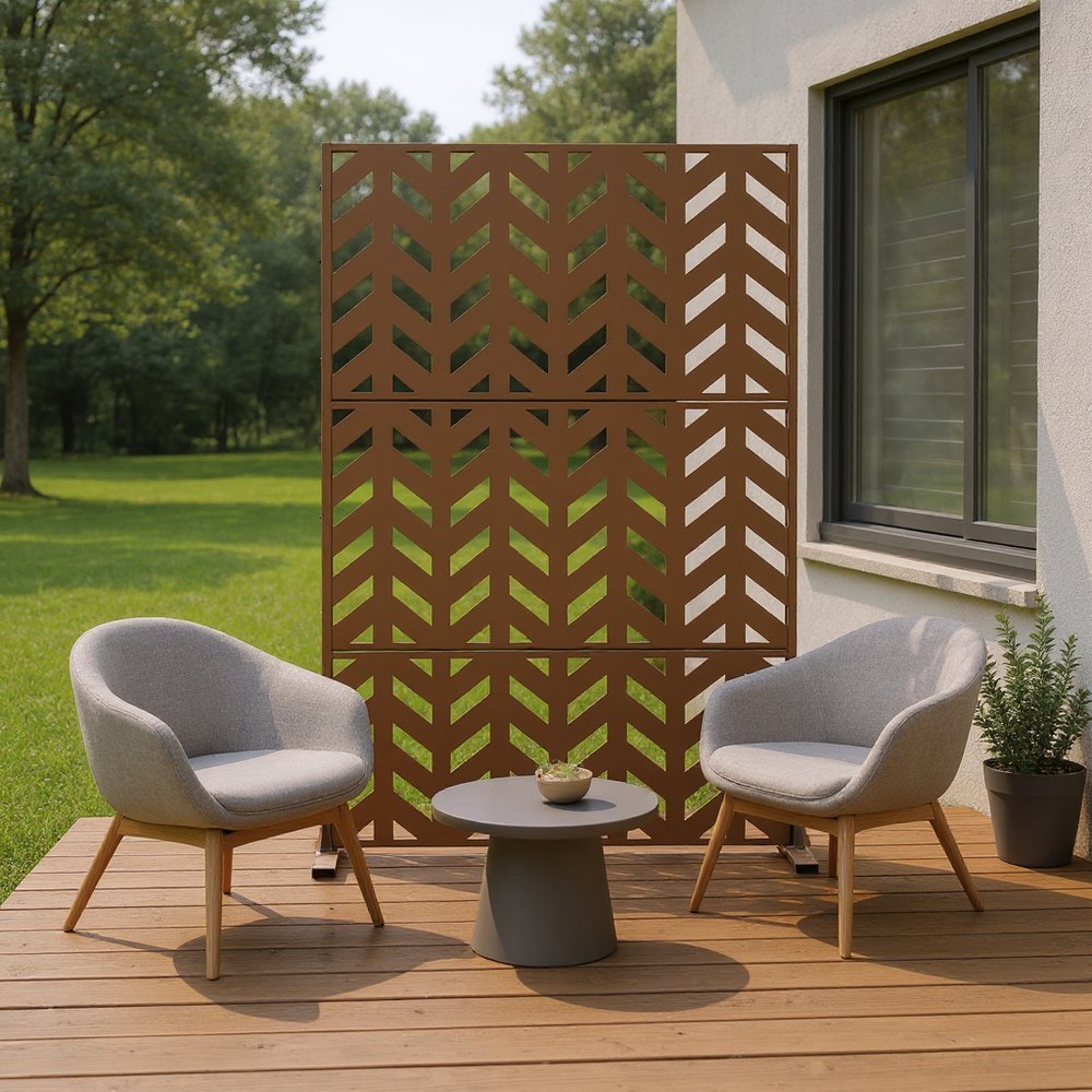 72" Brown Steel Three Panel Screen Room Divider