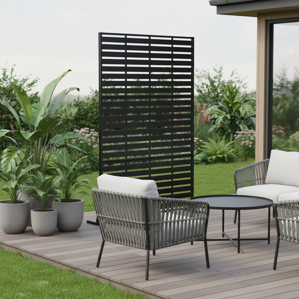 72" Black Steel Three Panel Screen Room Divider