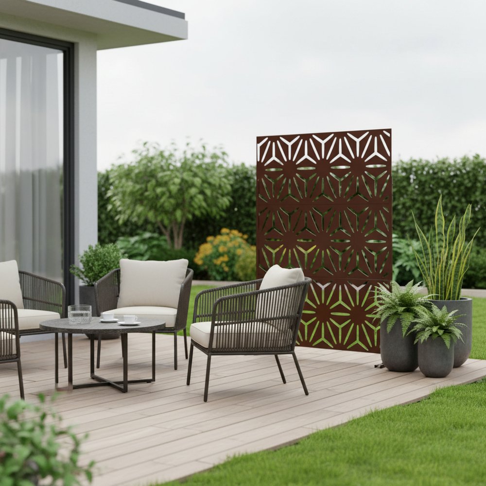 72" Brown Steel Three Panel Screen Room Divider