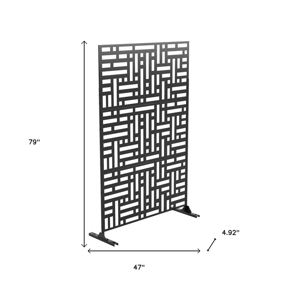 79" Black Steel Three Panel Screen Room Divider