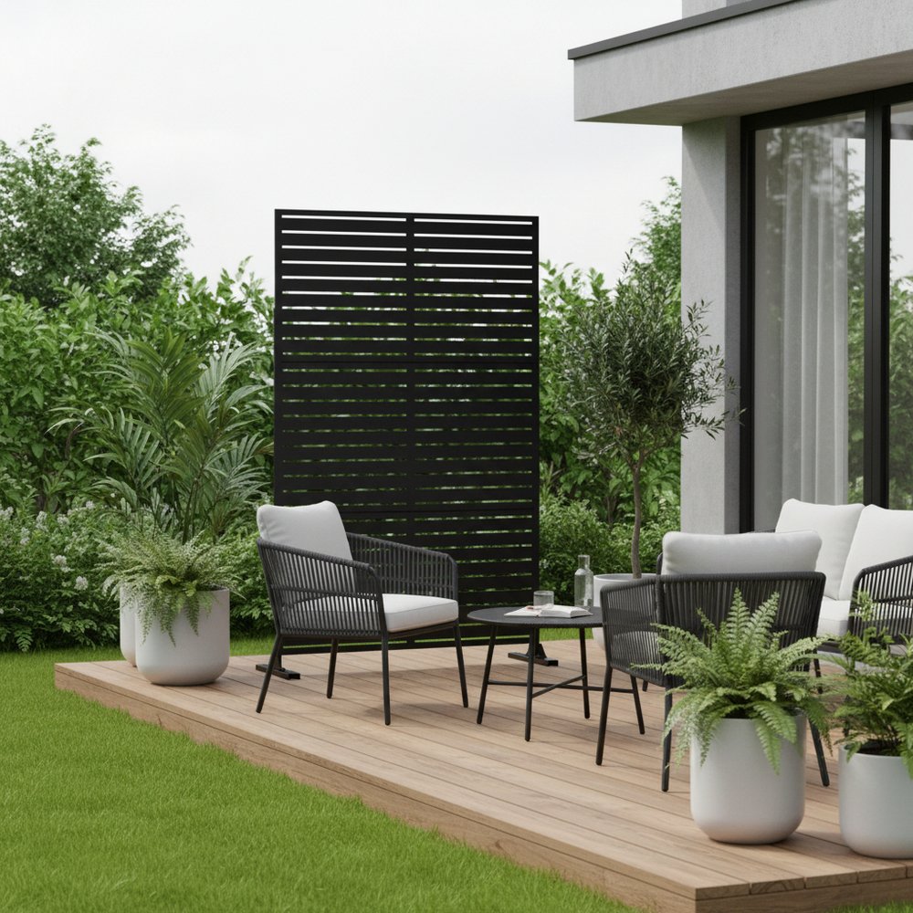 72" Black Steel Three Panel Screen Room Divider