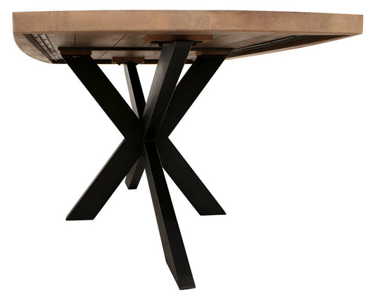 82" Natural And Black Solid Wood And Iron Pedestal Base Dining Table