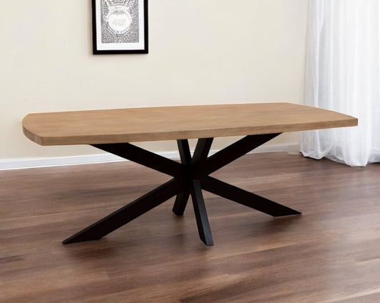 82" Natural And Black Solid Wood And Iron Pedestal Base Dining Table
