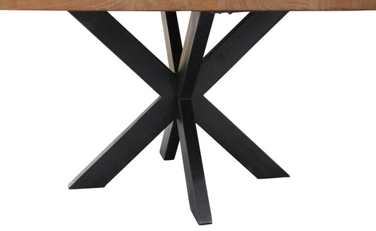72" Natural And Black Rounded Solid Wood And Iron Pedestal Base Dining Table
