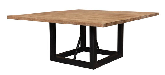 60" Natural and Black Solid Wood And Iron Frame Base Square Dining Table