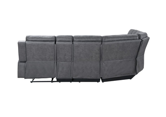 Gray Faux Leather Reclining Curved Corner Sectional With Console