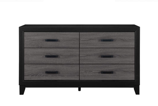 58" Black And Gray Wood Six Drawer Double Dresser