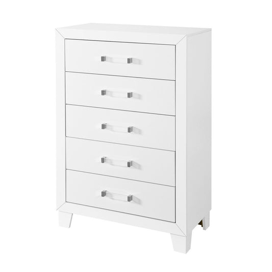 49" White Wood Five Drawer Dresser