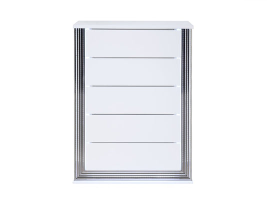 49" White Wood Lighted Five Drawer Dresser