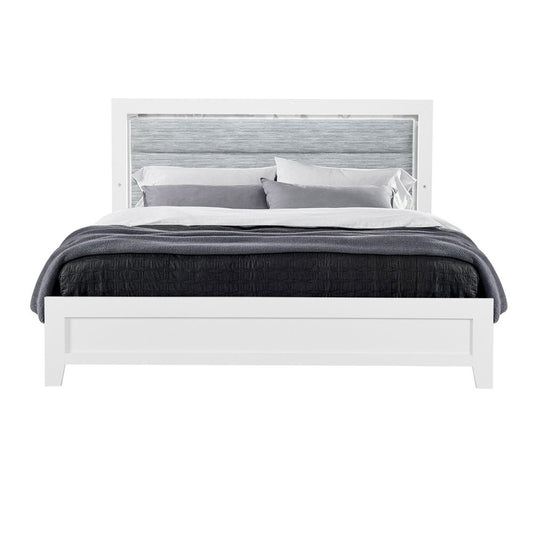 White And Gray Wood And Upholstery Lighted Twin Bed Frame