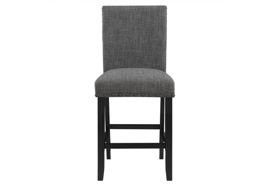 Set of Two 26" Gray And Black Fabric And Wood Counter Height Bar Chairs